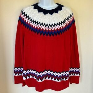 Vintage Red & Blue Fair Isle cable knit Holiday Icelandic sweater women’s Large